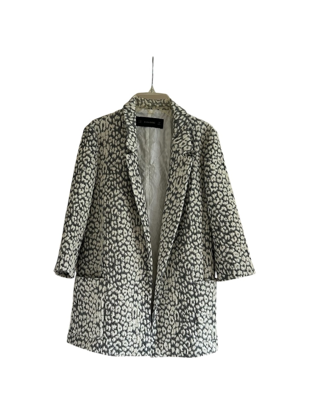 Zara Animal Print Longline Gray and White Size XS Short Sleeve Blazer Jacket